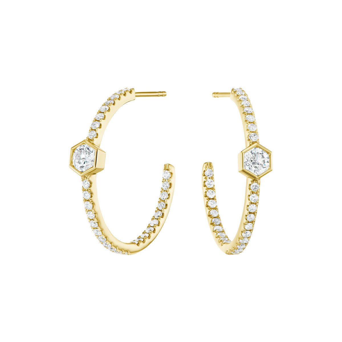 Greenleaf & Crosby - 18k Yellow Gold Diamond Hoop Earrings