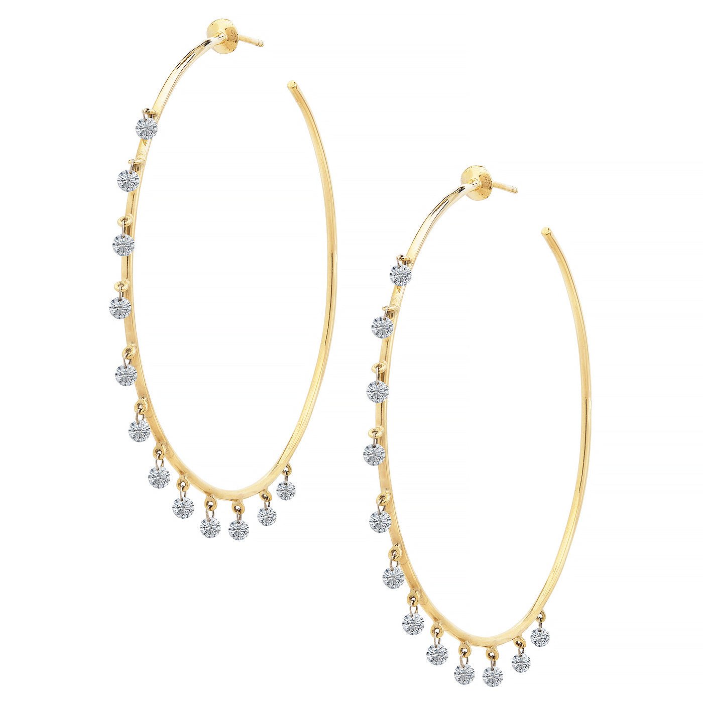 Greenleaf & Crosby - 18k Yellow Gold Floating Diamond Hoop Earrings