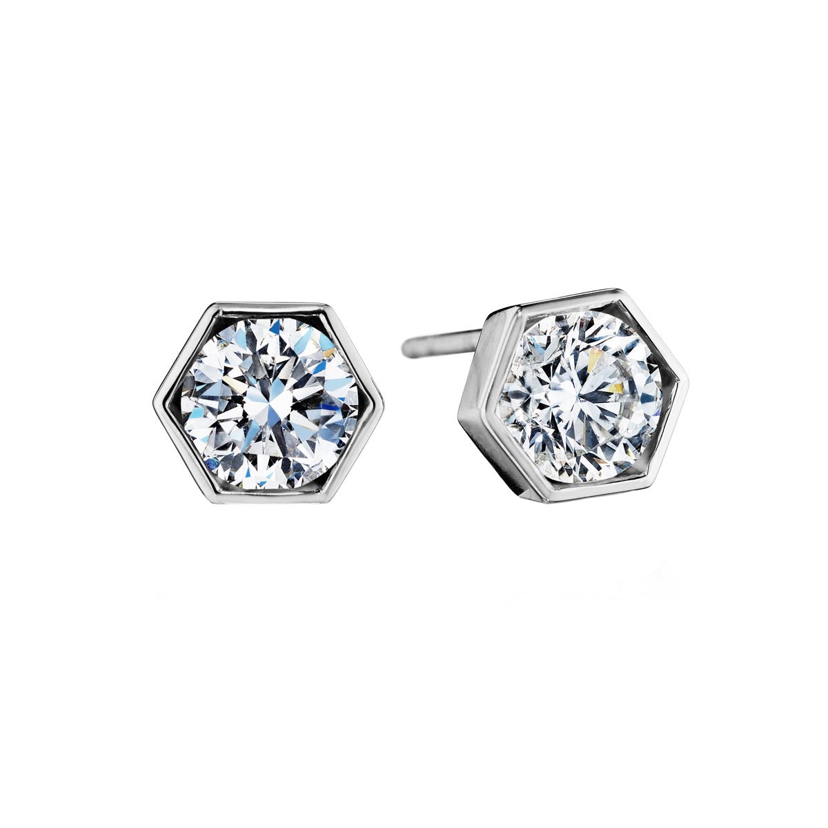 Greenleaf & Crosby - 2.02ct Round Brilliant Hexagonal Stud Earrings
