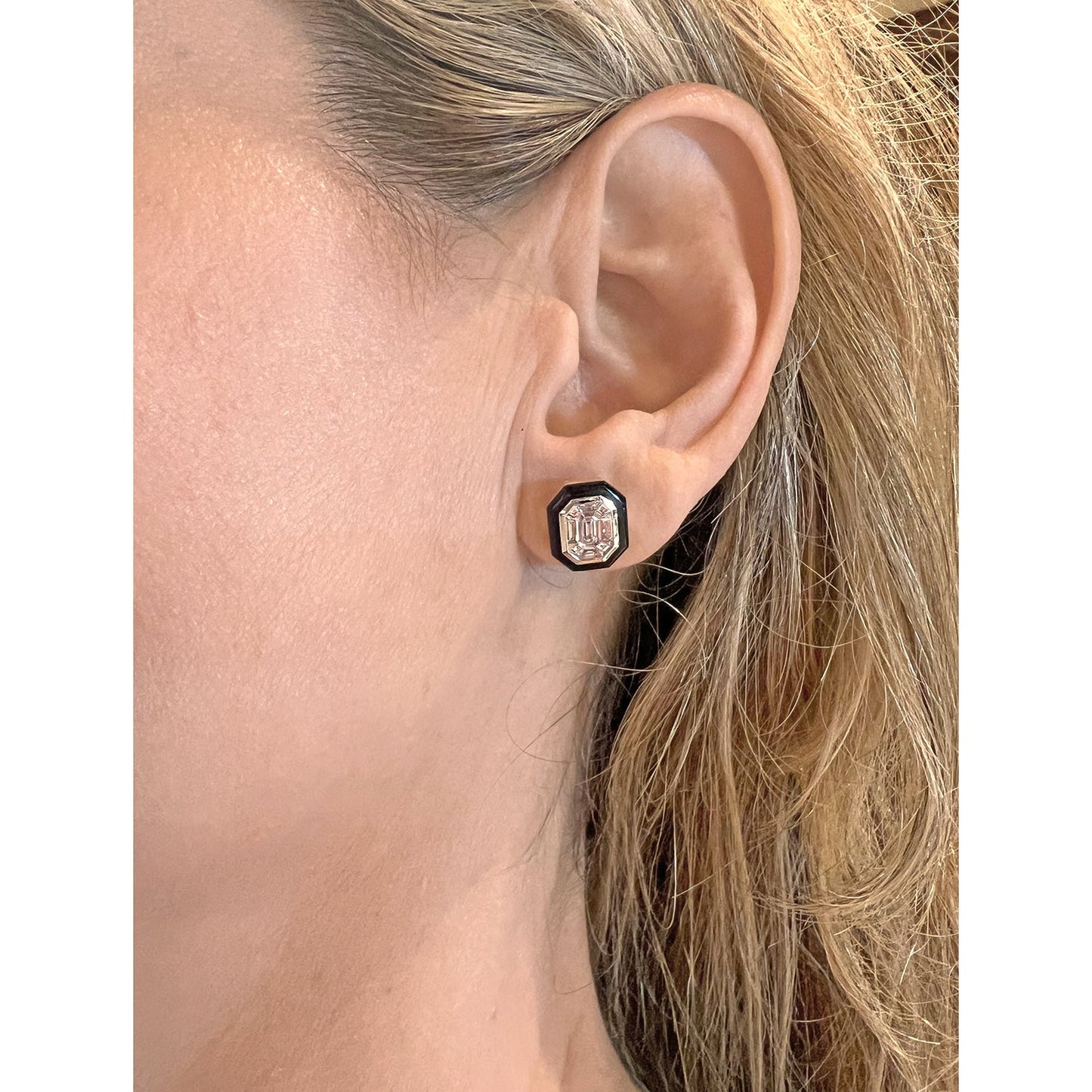 Greenleaf & Crosby - Emerald-Cut Diamond Mosaic Black Agate Studs