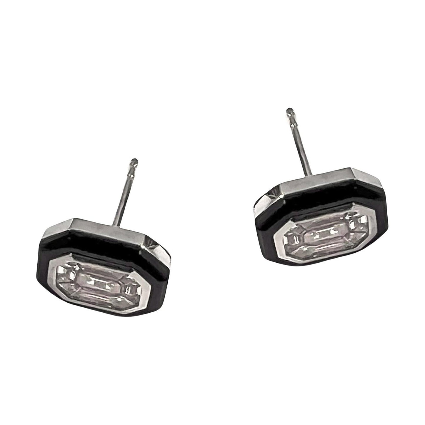 Greenleaf & Crosby - Emerald-Cut Diamond Mosaic Black Agate Studs