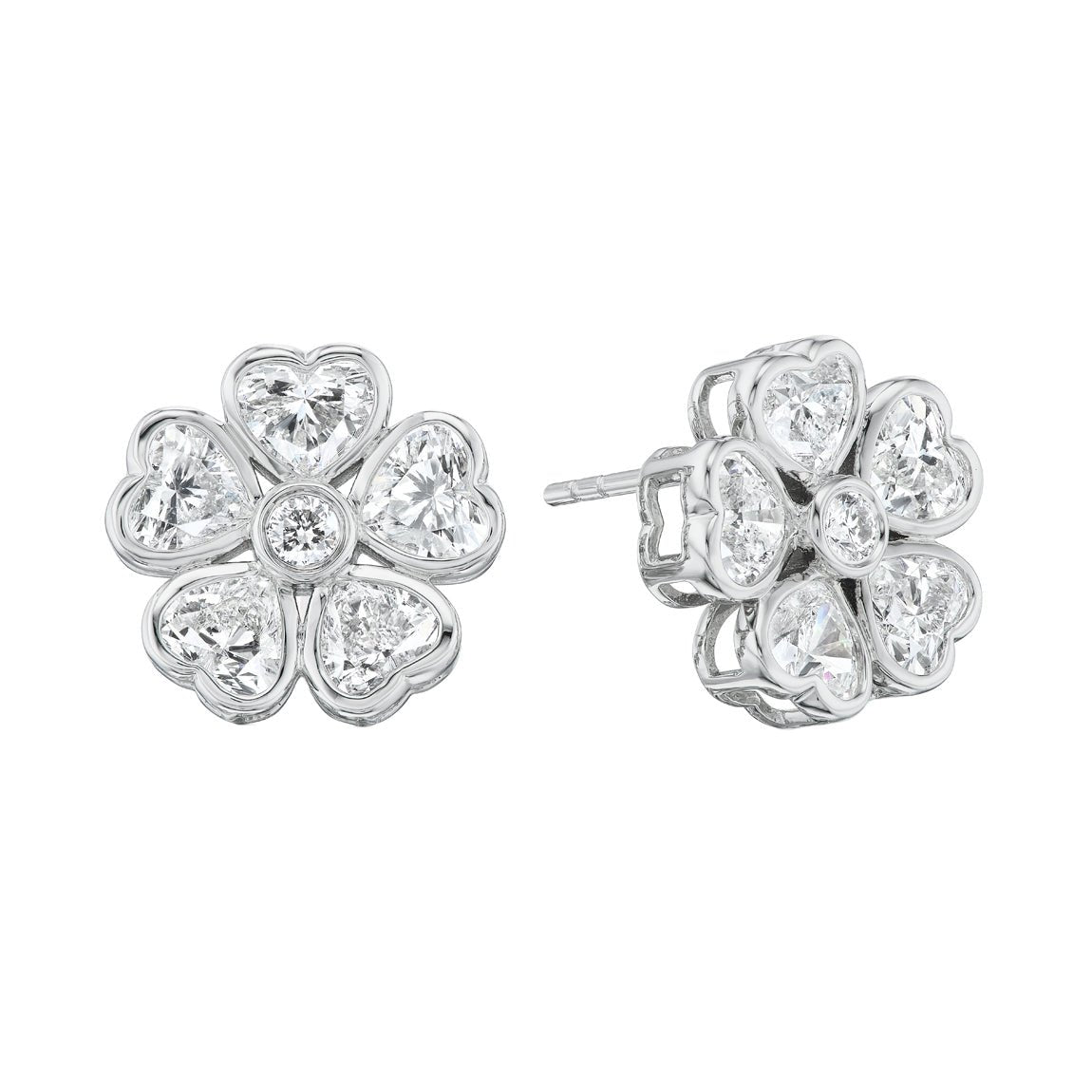 Greenleaf & Crosby - Heart Diamond Flower Cluster Stud Earrings