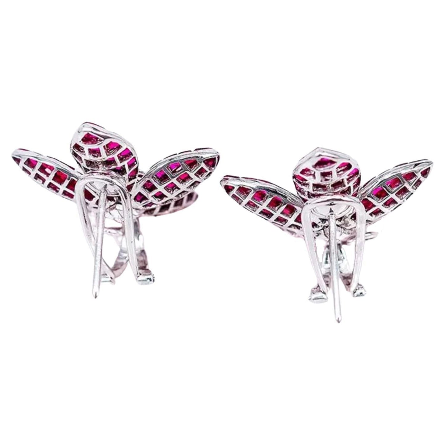 Greenleaf & Crosby - Invisibly-Set Ruby Diamond Lotus Flower Earrings
