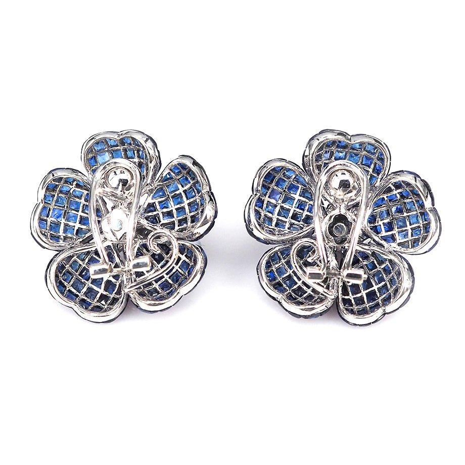 Greenleaf & Crosby - Large Invisibly-Set Sapphire Diamond Flower Earrings