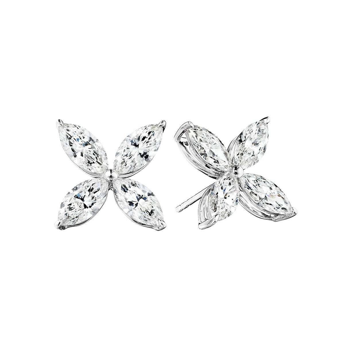 Greenleaf & Crosby - Large Marquise Diamond Flower Cluster Stud Earrings