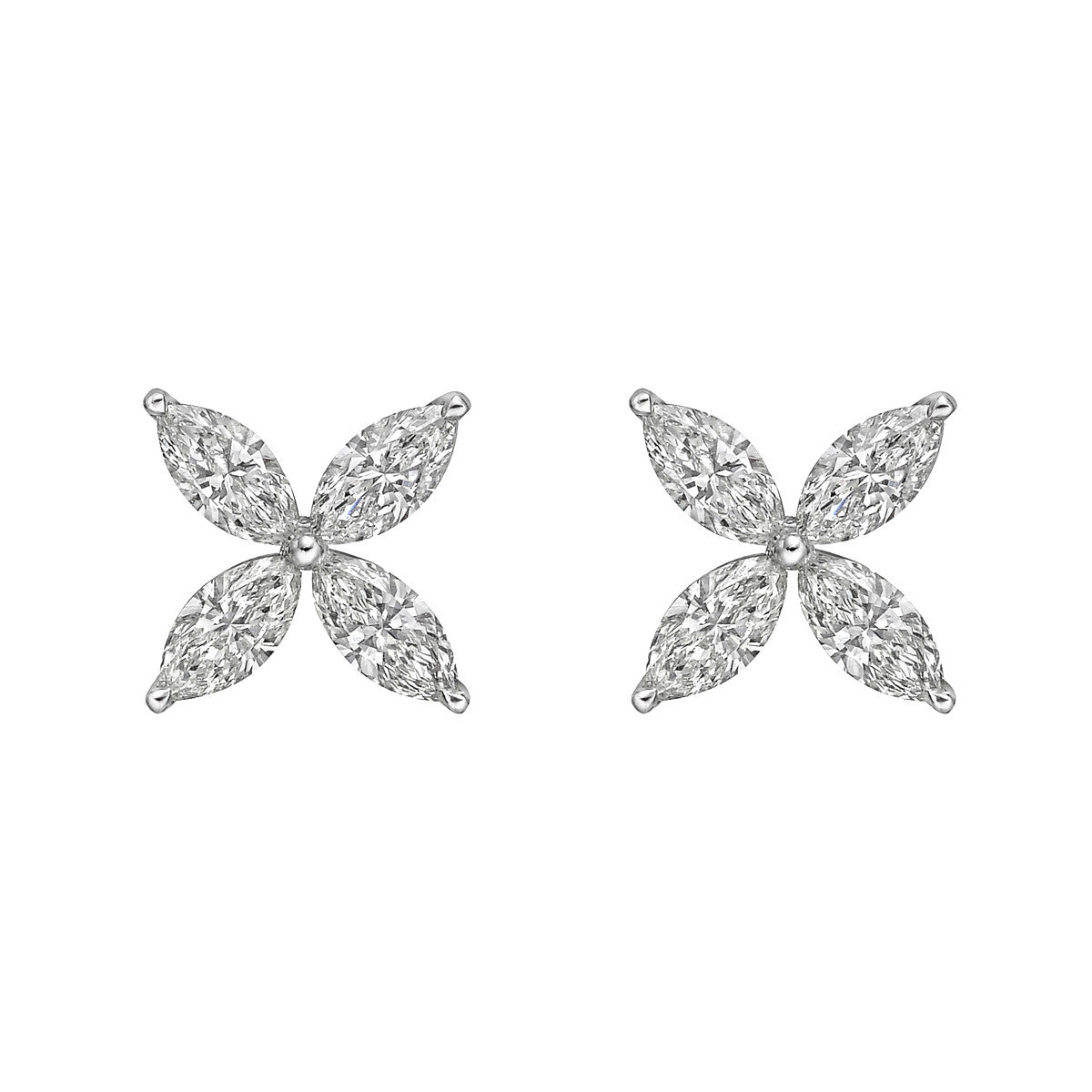 Greenleaf & Crosby - Large Marquise Diamond Flower Stud Earrings