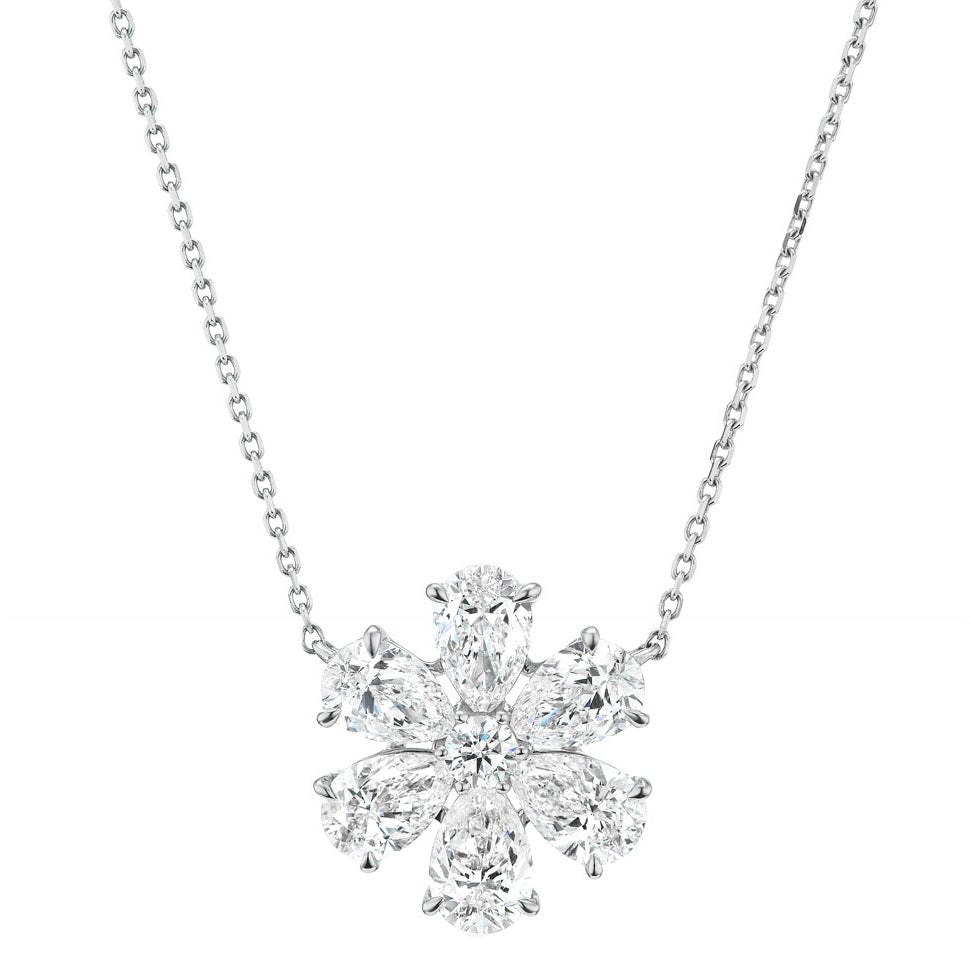 Greenleaf & Crosby - Six-Petal Pear Diamond Flower Pendant Necklace