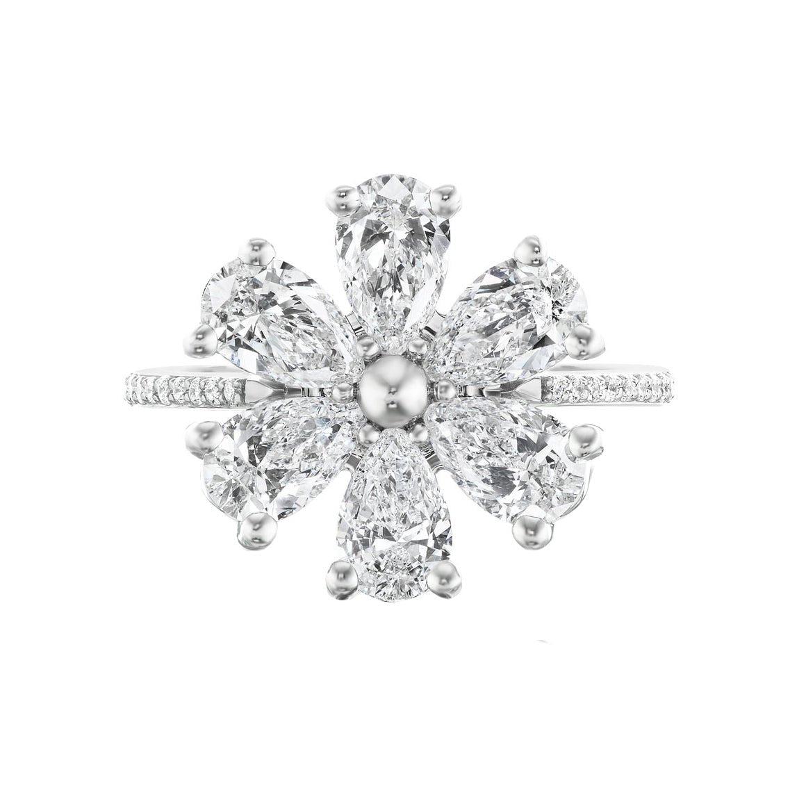 Greenleaf & Crosby - Six-Petal Pear Diamond Flower Ring