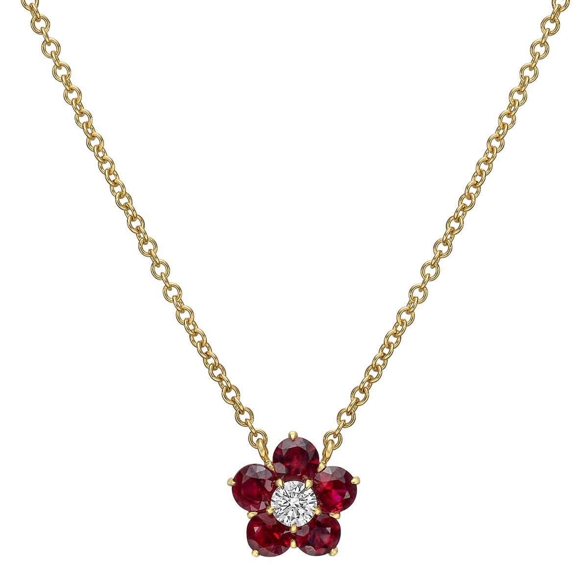 Greenleaf & Crosby - Small Ruby Diamond Flower Cluster Pendant