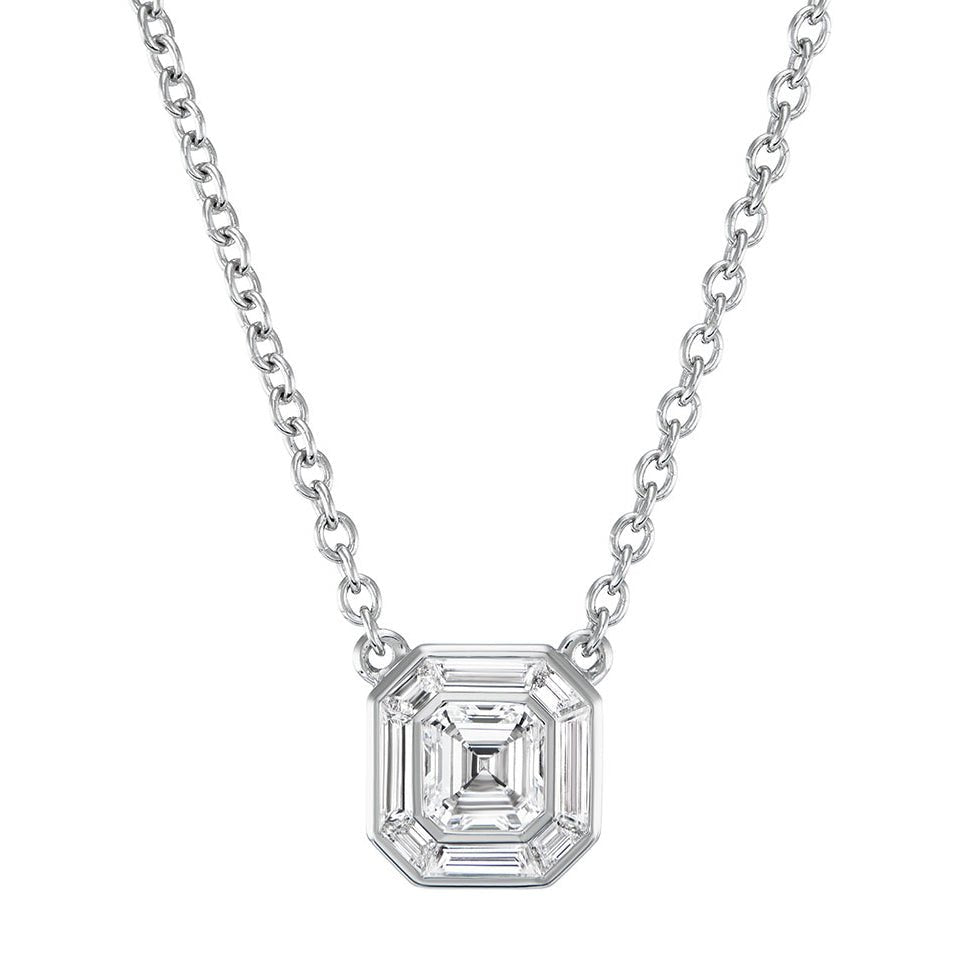 Greenleaf & Crosby - Square Emerald-Cut Diamond Halo Pendant