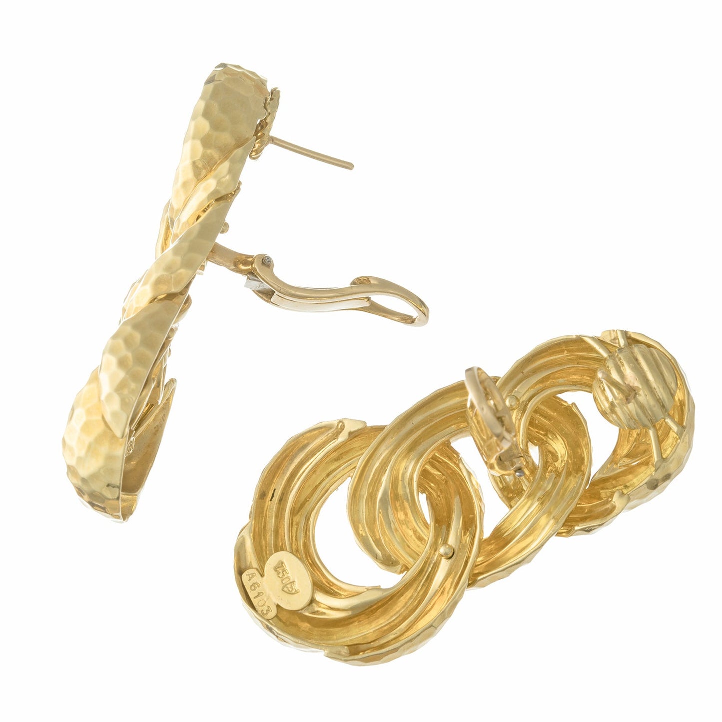 Henry Dunay - Textured 18k Yellow Gold Circle Link Earrings