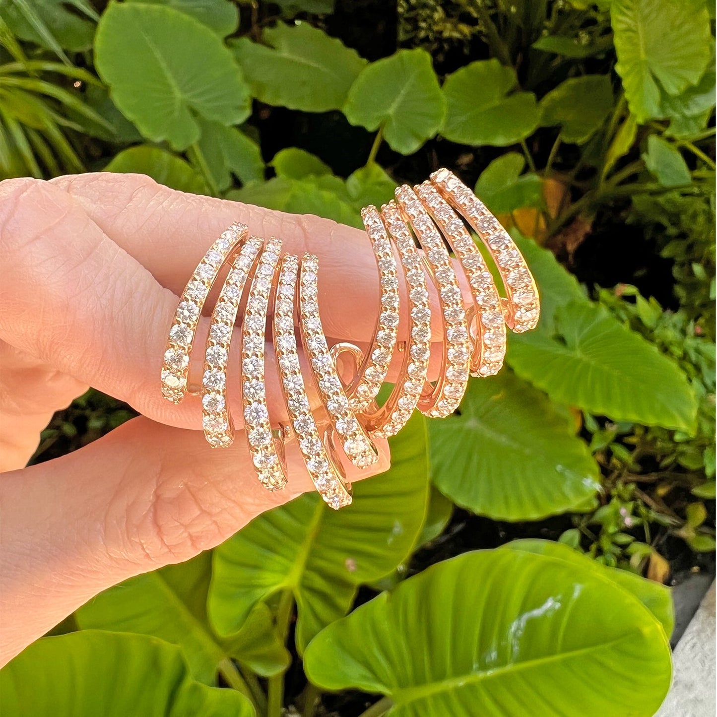 Leo Pizzo - 18k Rose Gold Diamond 5-Row Cuff Earrings