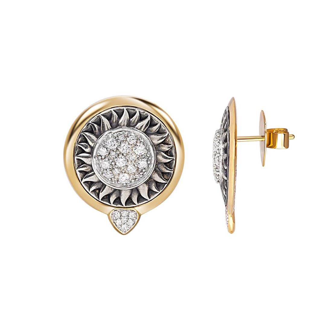 Marina B - 18k Yellow Gold Silver Diamond Soleil Stud Earrings