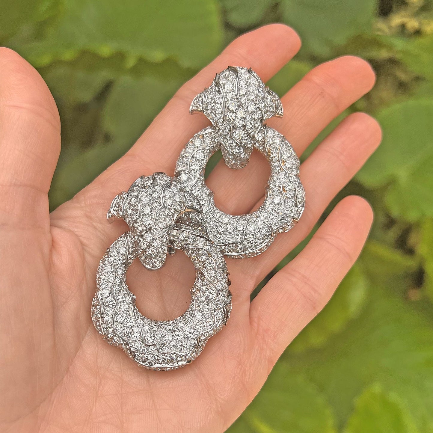 Marina B - 1980s 18k White Gold Diamond Door Knocker Earrings