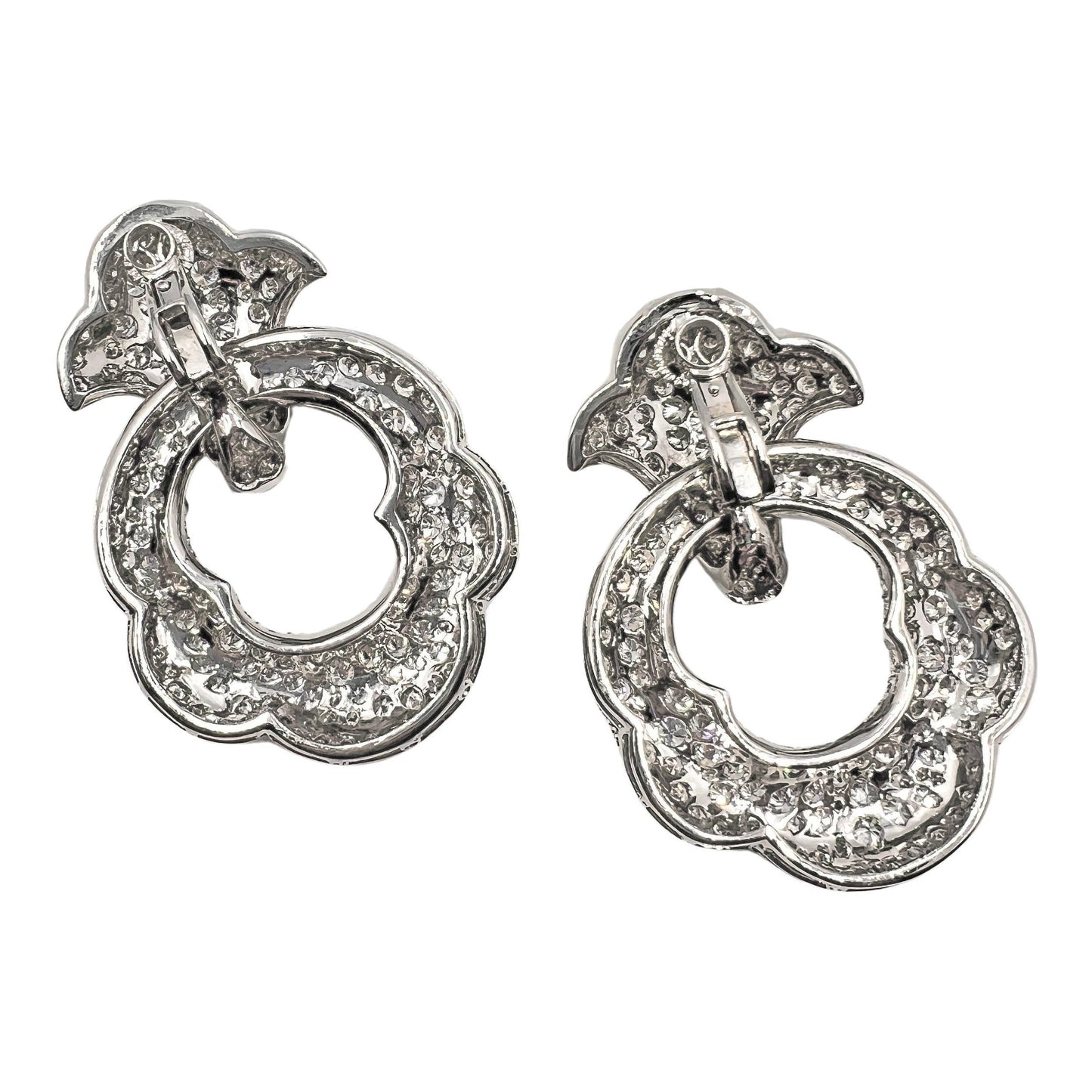 Marina B - 1980s 18k White Gold Diamond Door Knocker Earrings