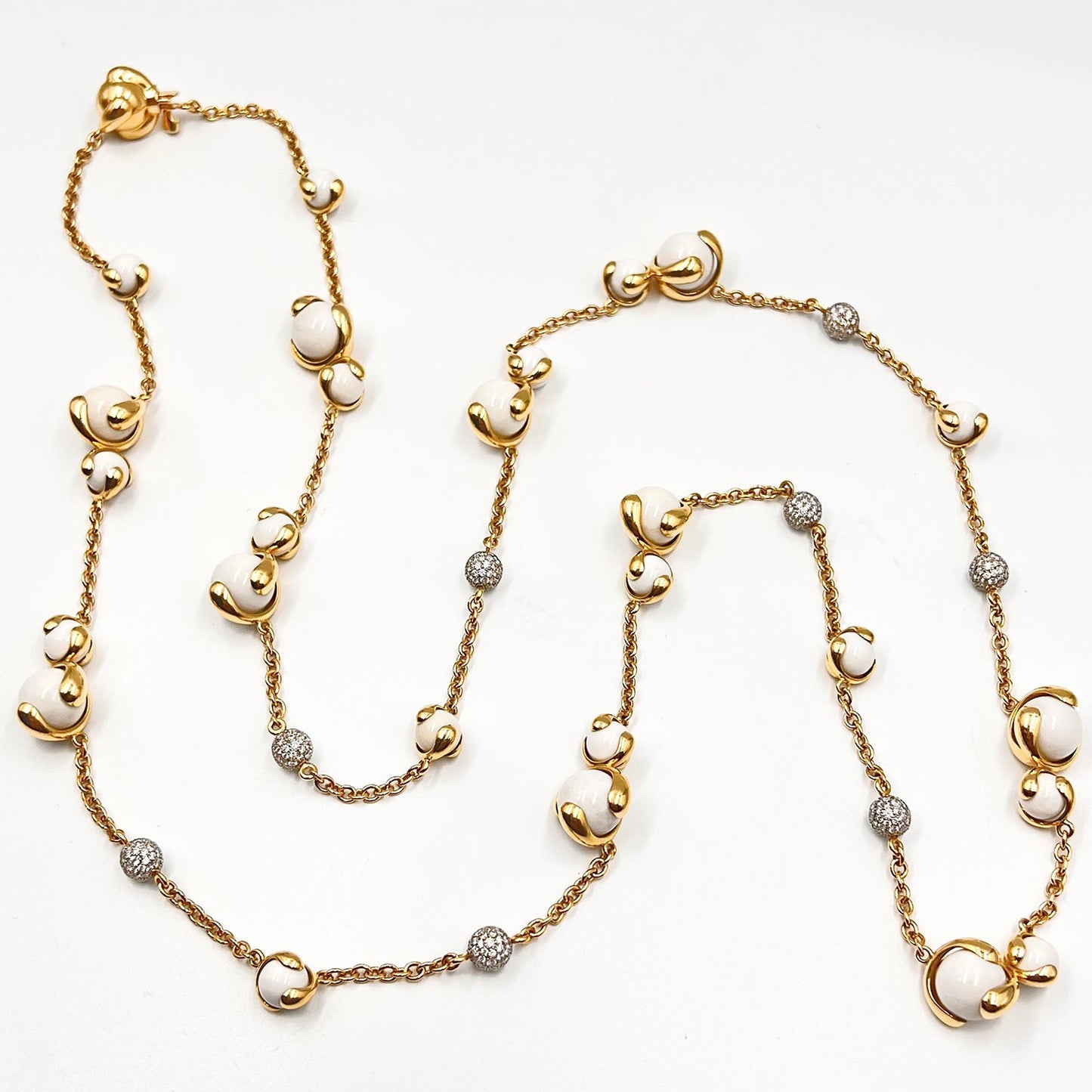 Marina B - Estate 18k Gold White Agate Diamond Cardan Necklace