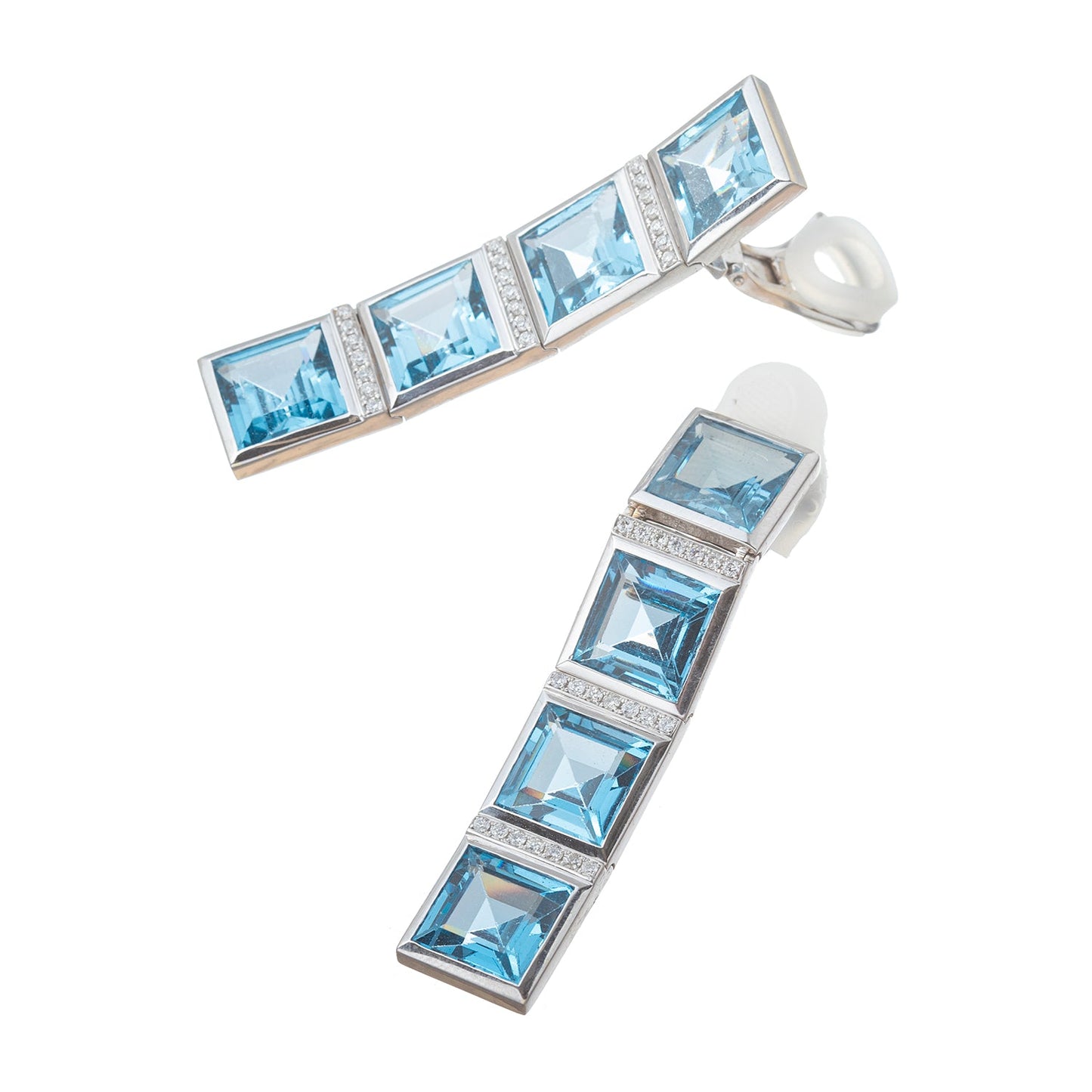 Peggy Guinness - 18k White Gold Blue Topaz Diamond Tile Earrings