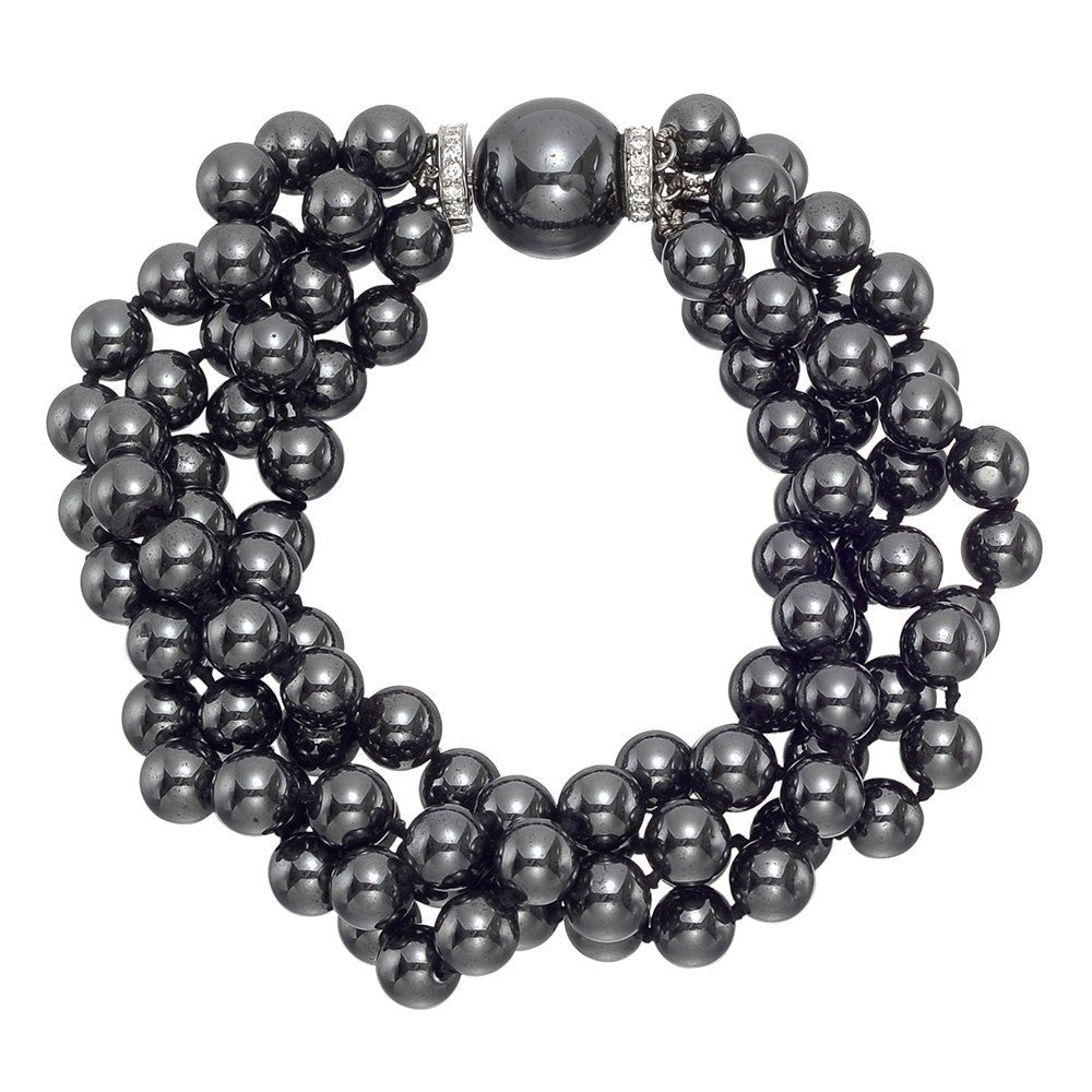 Peggy Guinness - 18k White Gold Hematite Bead Diamond Bracelet