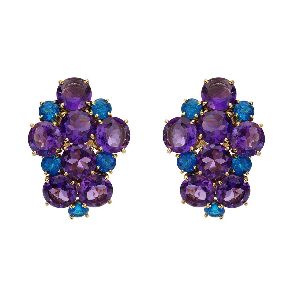 Peggy Guinness - 18k Yellow Gold Amethyst Apatite Earrings