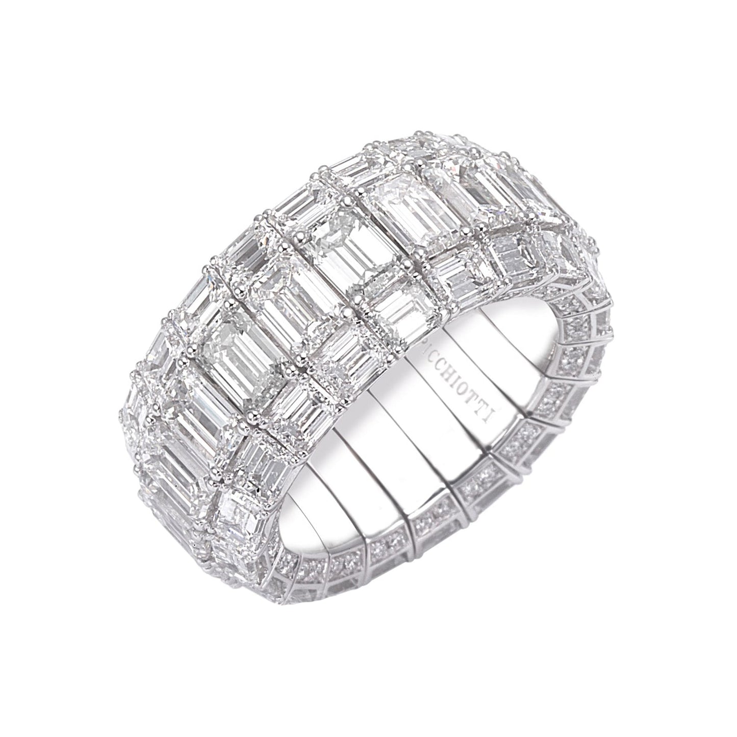 Picchiotti - Emerald & Baguette-Cut Diamond 3-Row Expandable Band