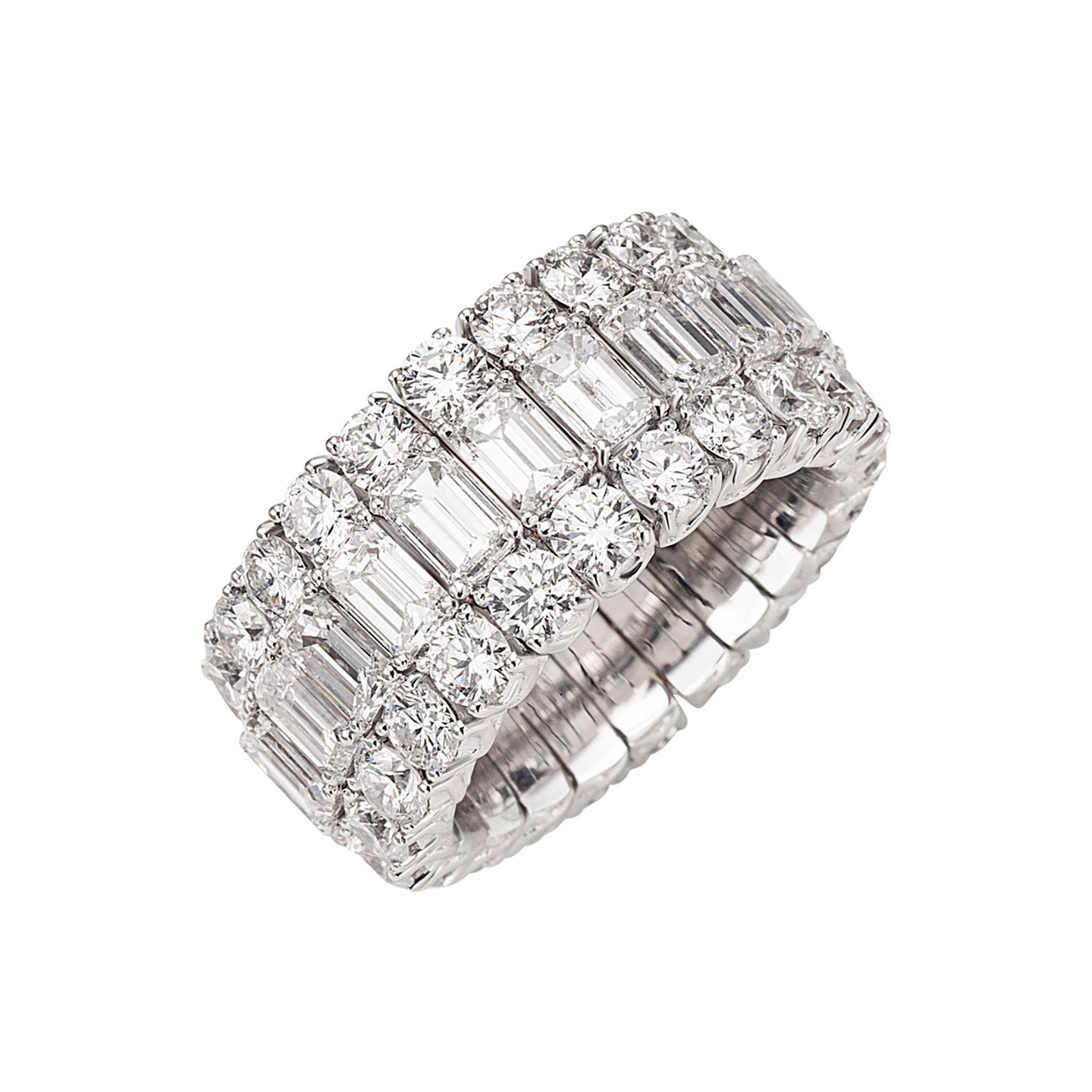 Picchiotti - Emerald & Round-Cut Diamond 3-Row Expandable Band