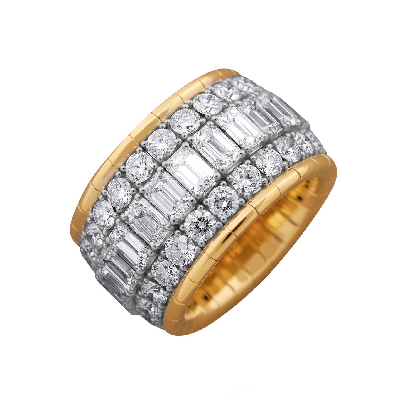 Picchiotti - Emerald & Round-Cut Diamond 3-Row Expandable Band