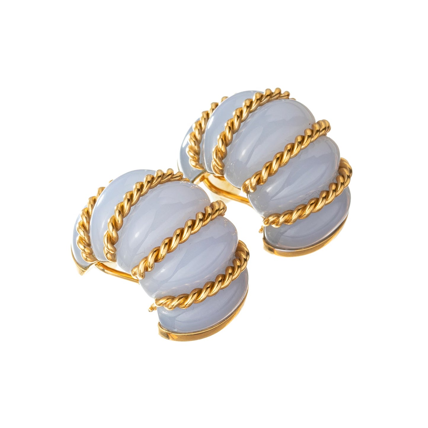 Seaman Schepps - 18k Yellow Gold Chalcedony Jumbo Shrimp Earrings