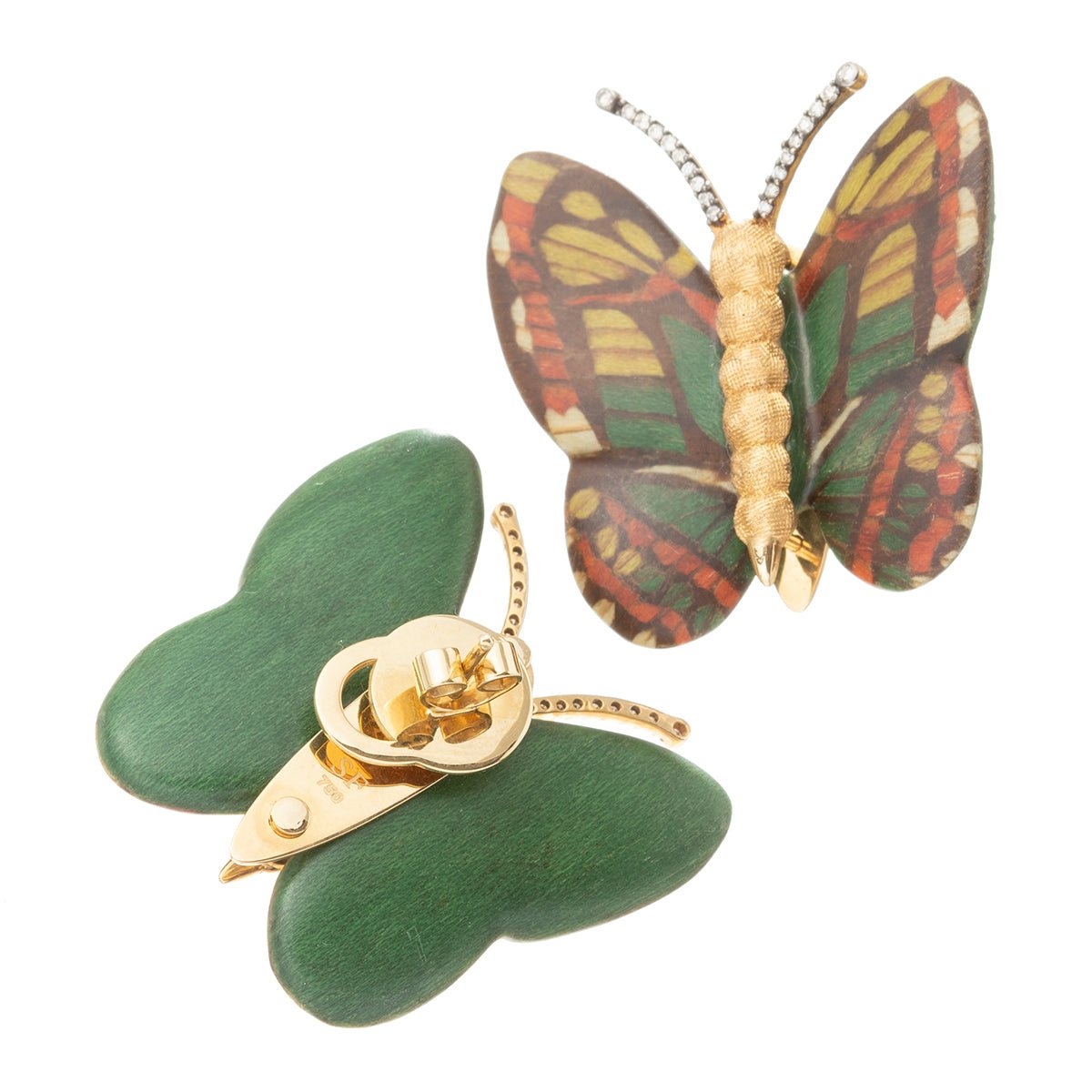 Silvia Furmanovich - 18k Gold Diamond Marquetry Butterfly Stud Earrings
