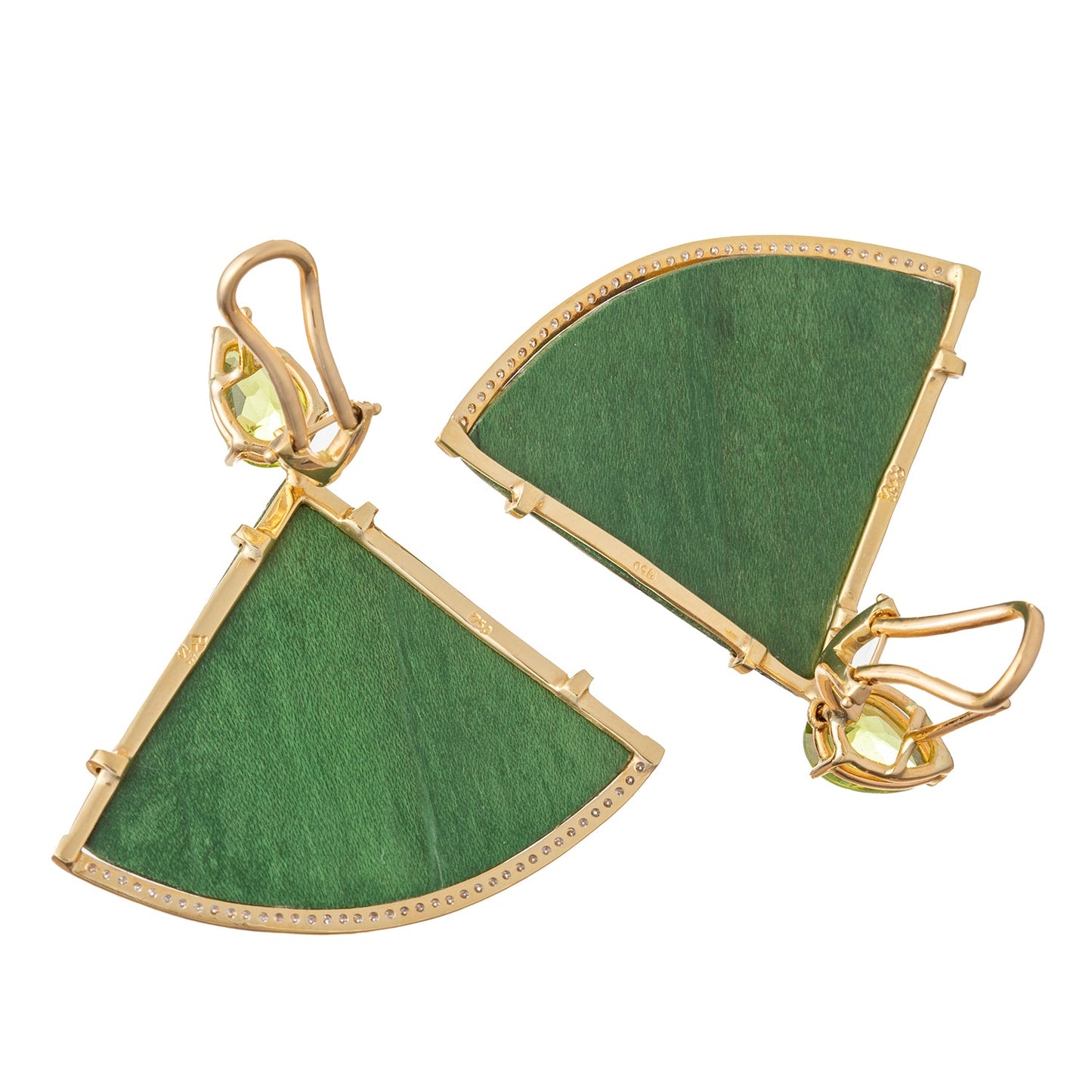 Silvia Furmanovich - 18k Gold Peridot Diamond Marquetry Wood Drop Earrings