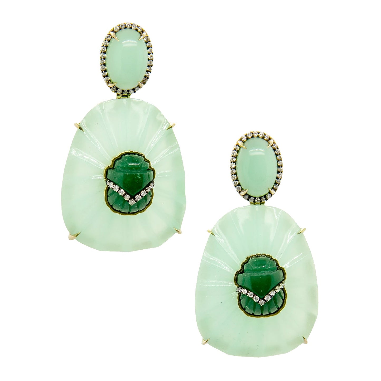 Silvia Furmanovich - Chrysoprase Dumortierite Diamond Scarab Earrings