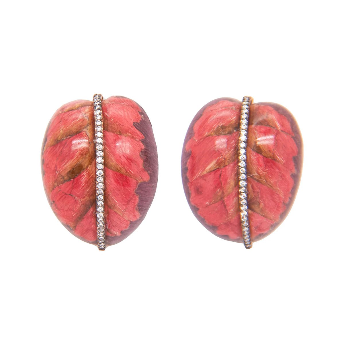 Silvia Furmanovich - Pinkish-Red Leaf Marquetry Diamond Earrings