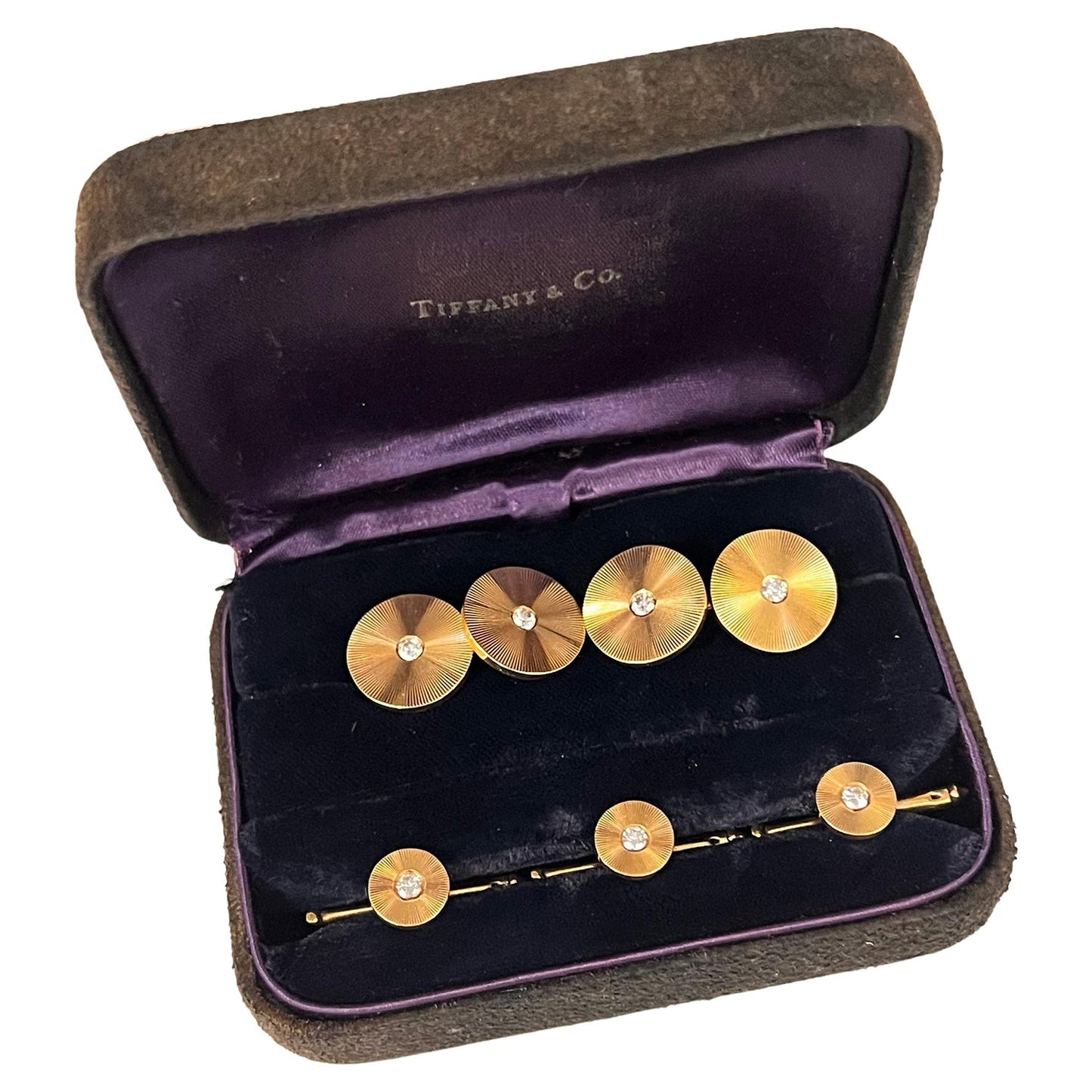 Tiffany & Co - 14k Yellow Gold Diamond Cuff Links & Shirt Studs