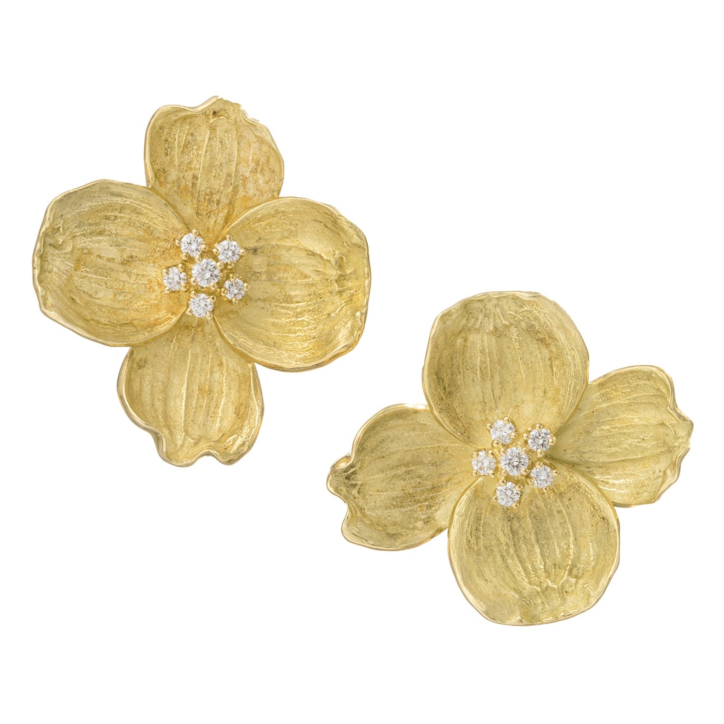 Tiffany & Co - 18k Yellow Gold Diamond Large Dogwood Earrings