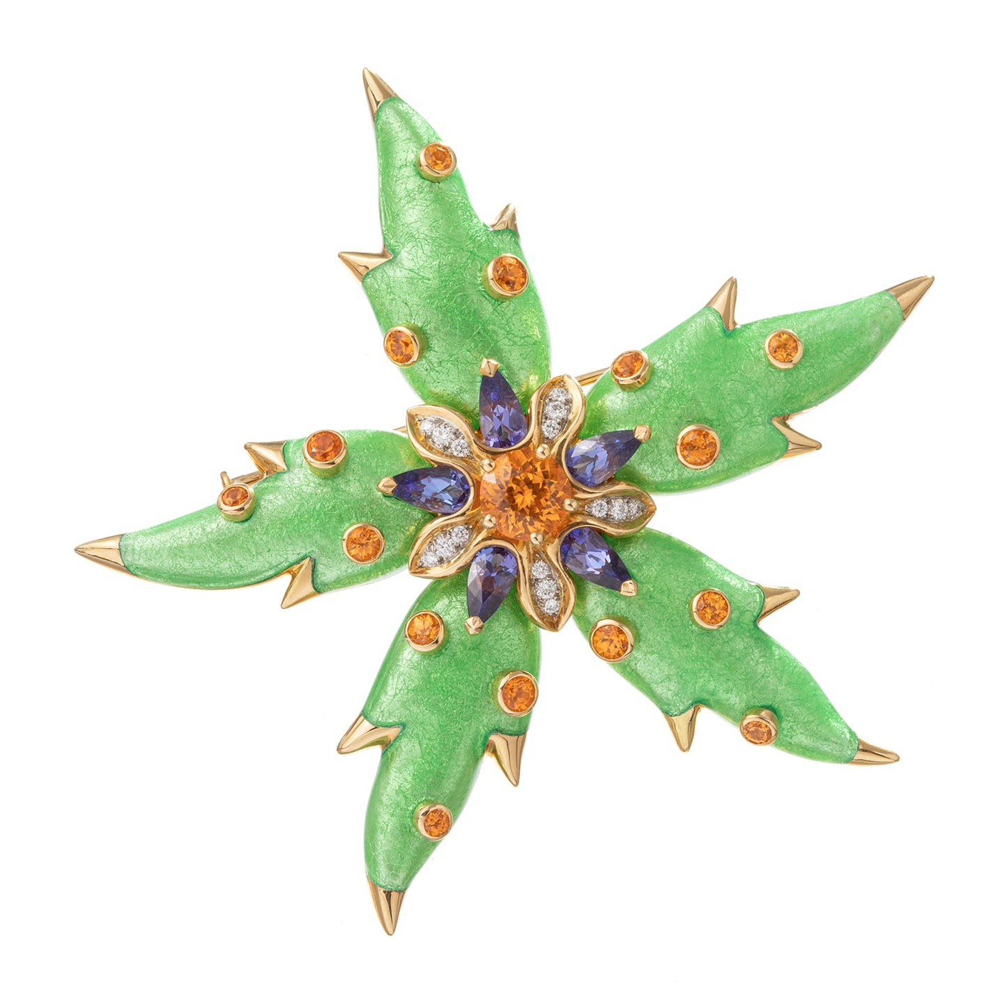 Tiffany & Co - Schlumberger Green Enamel Garnet Tanzanite Starfish Pin