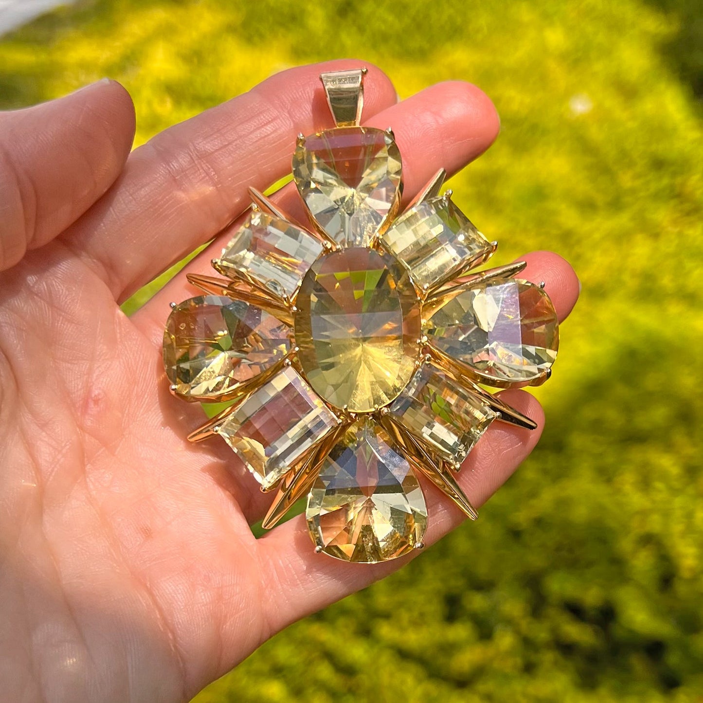 Tony Duquette - 18k Yellow Gold Citrine Starburst Pendant Brooch