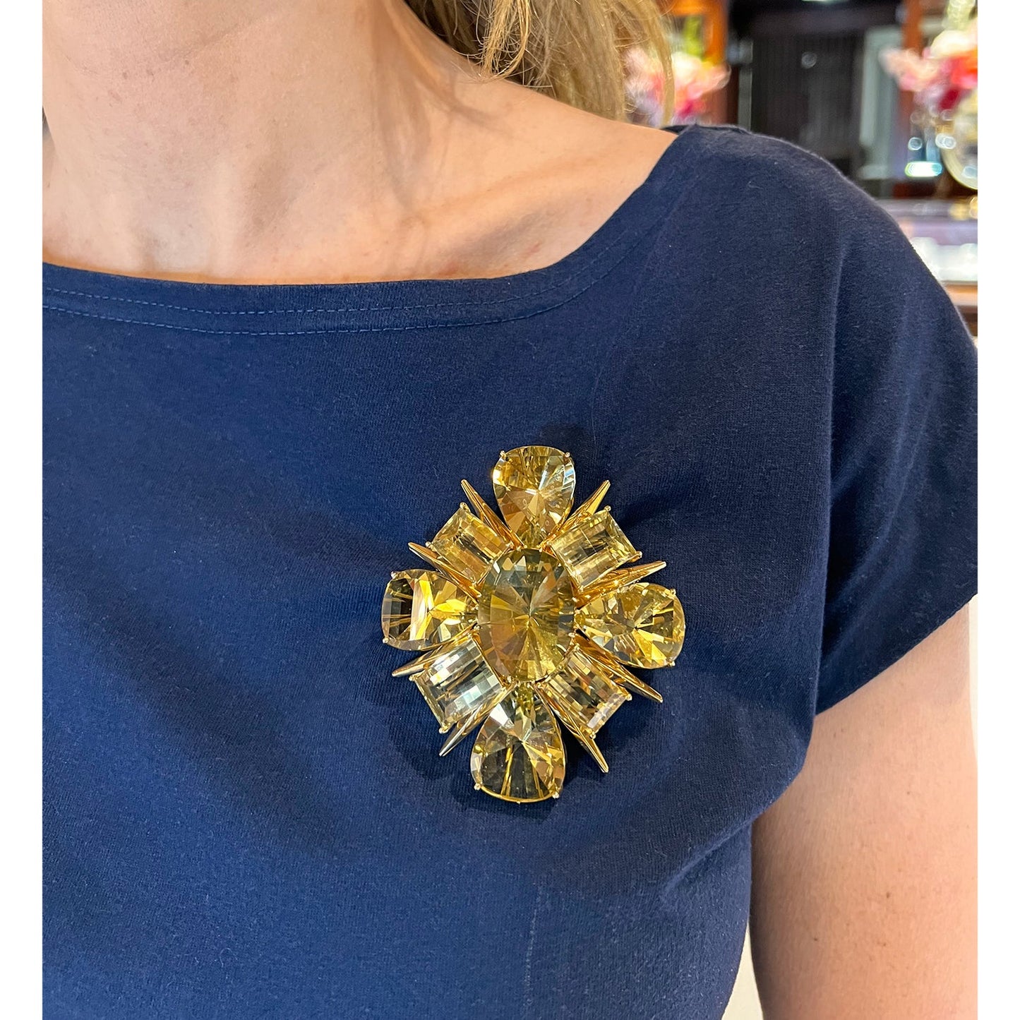 Tony Duquette - 18k Yellow Gold Citrine Starburst Pendant Brooch
