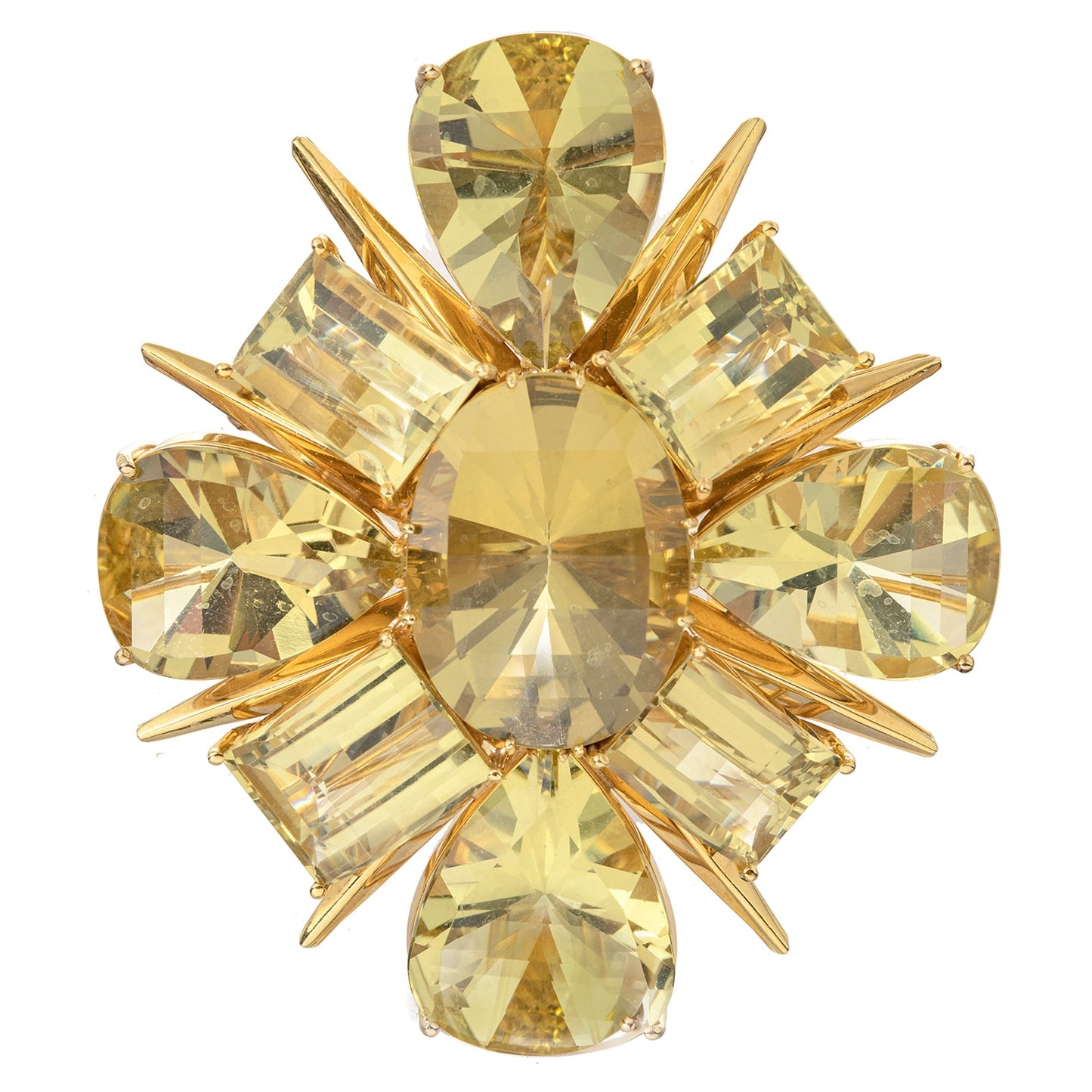 Tony Duquette - 18k Yellow Gold Citrine Starburst Pendant Brooch