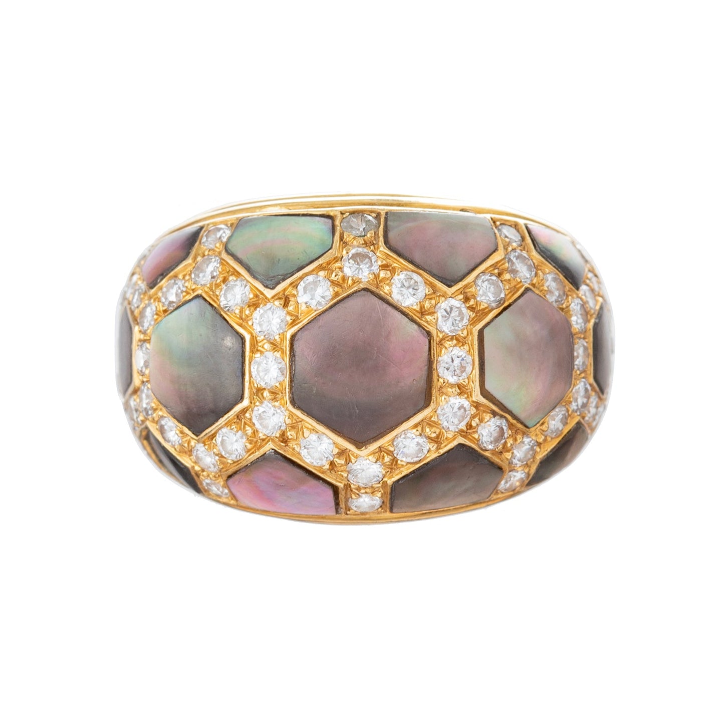 Van Cleef & Arpels - 18k Gold Abalone Diamond Honeycomb Band Ring