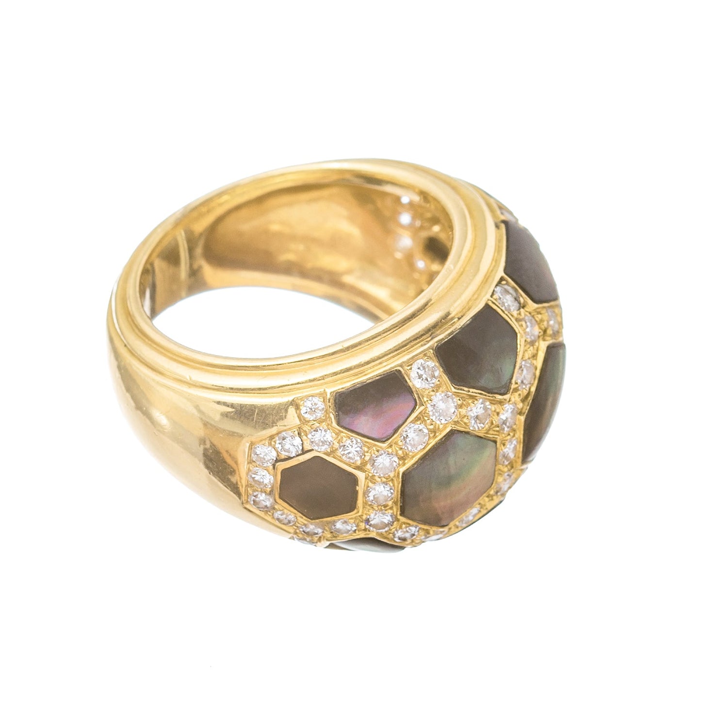Van Cleef & Arpels - 18k Gold Abalone Diamond Honeycomb Band Ring
