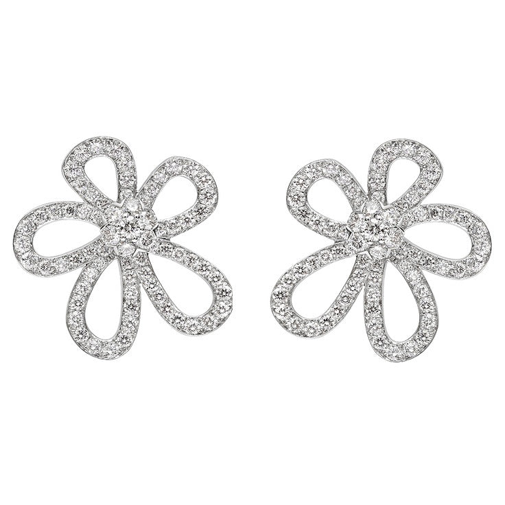 Van Cleef & Arpels - Large 18k White Gold Diamond Flowerlace Earrings
