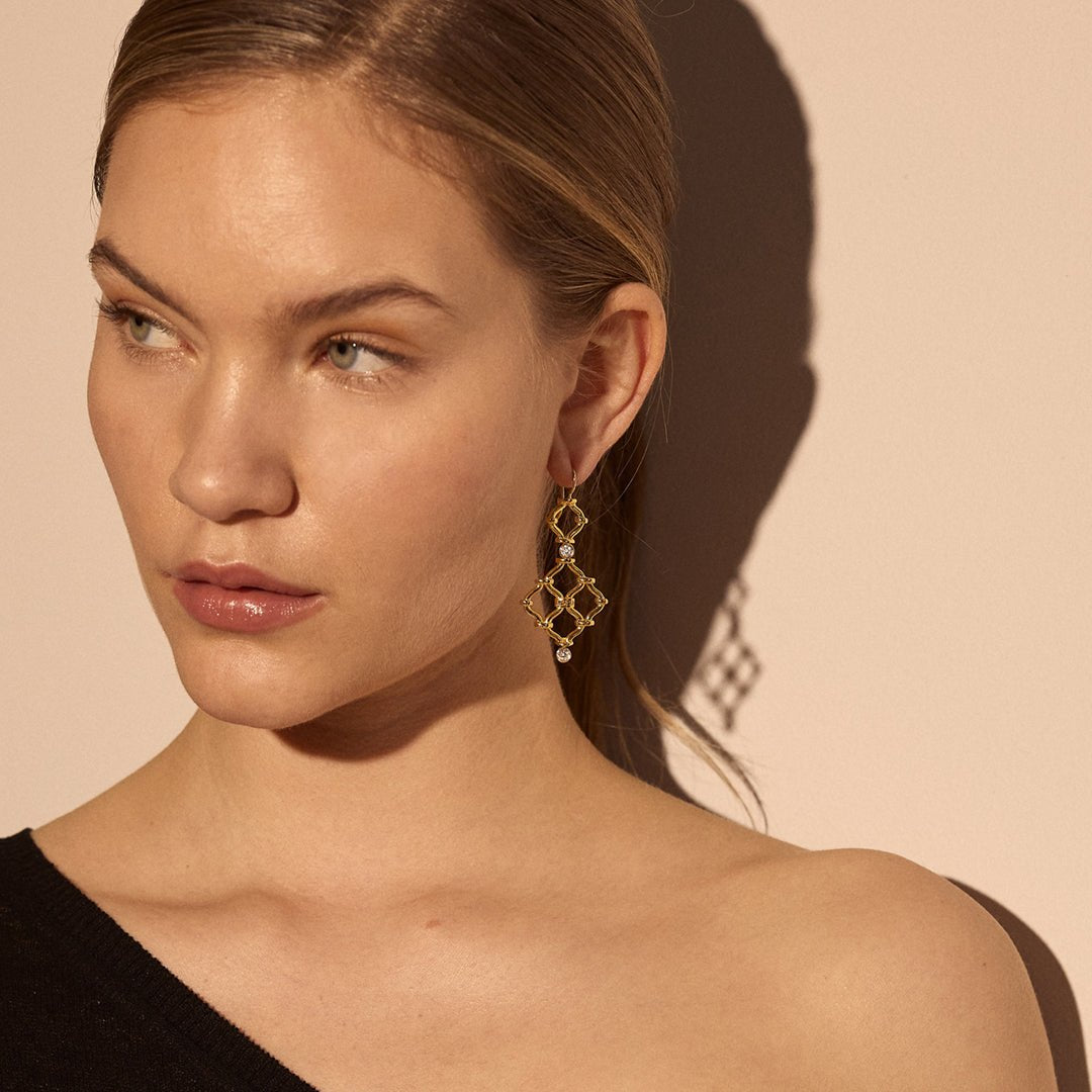 Verdura - 18k Yellow Gold Diamond Kensington Drop Earrings