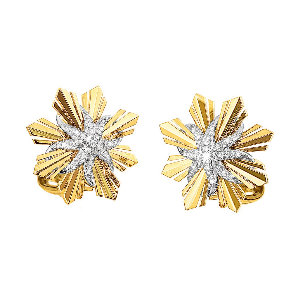 Verdura - 18k Yellow Gold Platinum Diamond Etoile Earrings