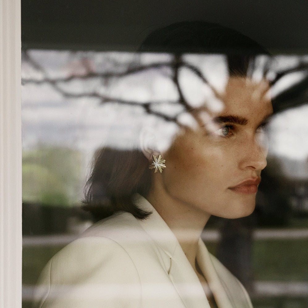 Verdura - 18k Yellow Gold Platinum Diamond Etoile Earrings