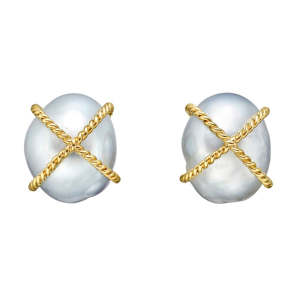 Verdura - 18k Yellow Gold Wrapped Pearl Earrings