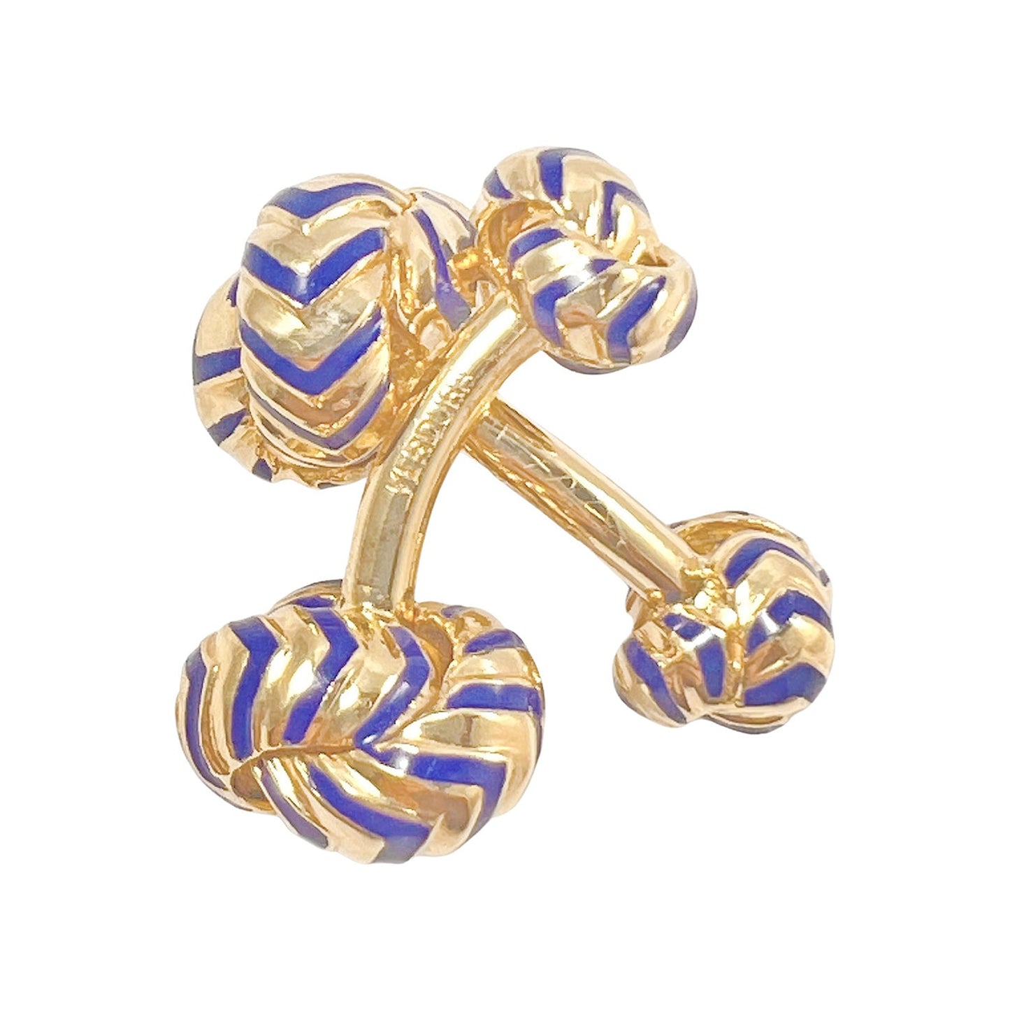 Verdura - Estate 18k Yellow Gold Navy Enamel Knot Cufflinks