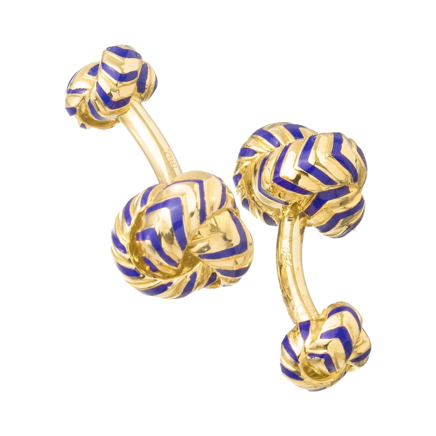 Verdura - Estate 18k Yellow Gold Navy Enamel Knot Cufflinks