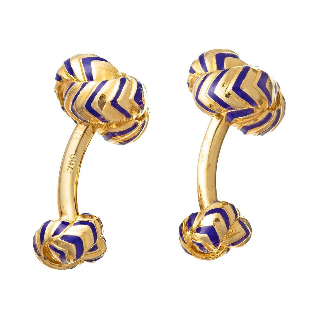 Verdura - Estate 18k Yellow Gold Navy Enamel Knot Cufflinks