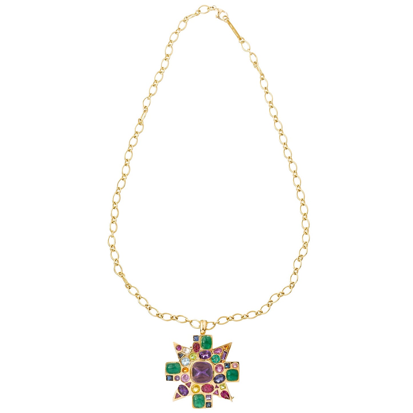 Verdura - Estate Byzantine Gem-Set Pendant Brooch with Chain Necklace