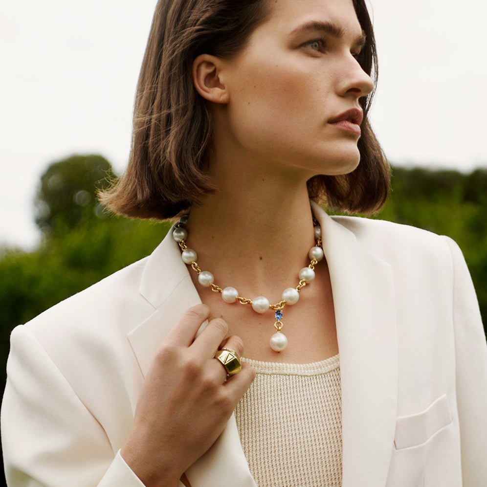Verdura - South Sea Pearl Sapphire Drop Necklace