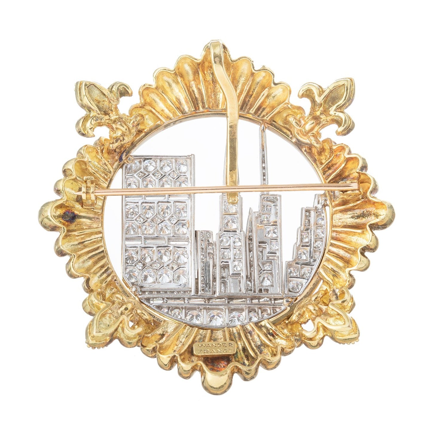 Wander - Platinum 18k Gold Diamond City Skyline Pendant Brooch